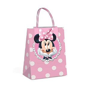 Sacola de Papel com Fechamento Minnie Dots P 21,5x15x8cm - 10 Un