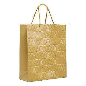 Sacola Premium Lisa Ouro com Relevo M 26x31x10cm - 10 Un