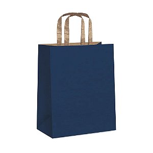 Sacola de Papel com Alça Chata Azul Kraft P 21,5x15x8cm - 10 Un