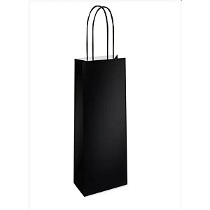 Sacola de Papel Laminado Metal Preto Fosco Garrafa 35x13x8cm - 10 Un
