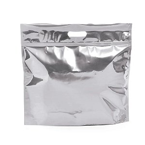 Sacola Laminada Metalizada com Zíper 46x43+5cm Sanfonado Prata - 10 Un