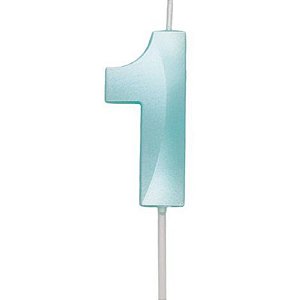 Vela Mini Design Azul Tiffany Número 1 - 1 Un