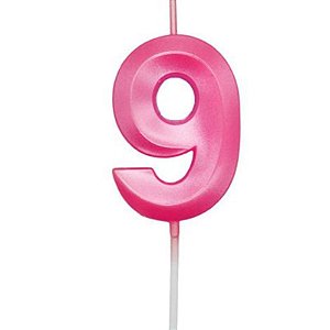 Vela Mini Design Rosa - Número 9 - 1 Un