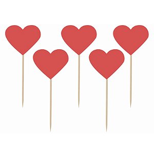 Palito Decorativo Corações Vermelhos M - 5 Un