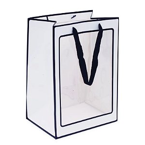 Sacola Retangular com Visor Liso P 30x20x16cm Branco - 10 Un