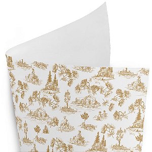 Folha Poli Quadrado Perolado Toile de Jouy Dourado 68x68cm - 25 Un