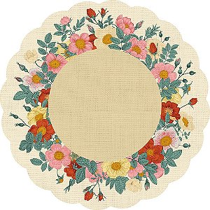 Folha Poli Redondo Linho Floral Off White 48cm - 50 Un