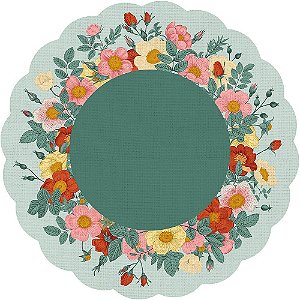 Folha Poli Redondo Linho Floral Verde 48cm - 50 Un