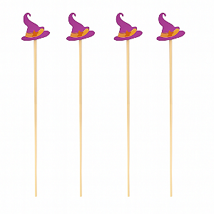 Pick Decorativo Halloween Chapéu de Bruxa 12cm - 12 Un