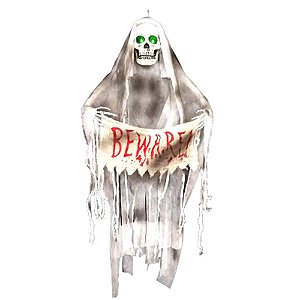 Caveira Fantasma Halloween Banner com Som e Luz 1,10 Metros - 1 Un