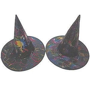 Chapéu de Bruxa com Teias Estampado Halloween Sortido - 1 Un