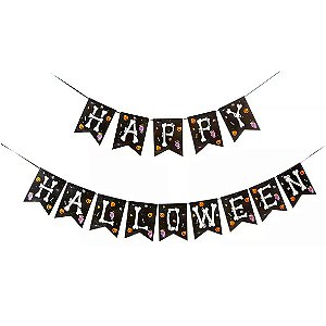 Faixa Happy + Halloween Branco e Preto 2,00 Metros - 1 Un