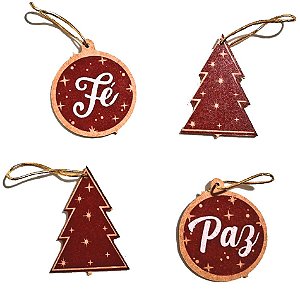 Kit Pingentes de Natal Árvore, Paz e Fé NA1701 - 4 Un