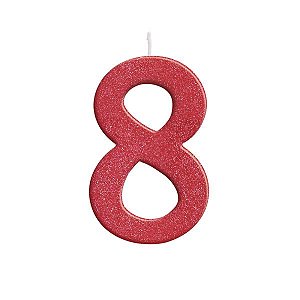 Vela Grande N°8 Vermelho com Glitter