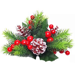 Arranjo de Mesa Porta Vela Pinhas e Frutas Nevado Vermelho - 1 Un