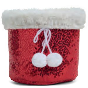 Cachepot Natalino com Plush e Pompons 15cm - 1 Un