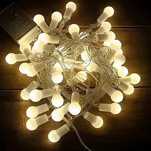 Pisca Pisca 40 Leds Bola Branco Quente 8 Fases 6 Metros Bivolt