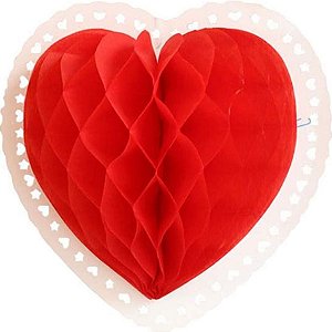 Enfeite de Papel Coração Dupla Face 46cm Vermelho - 1 Un