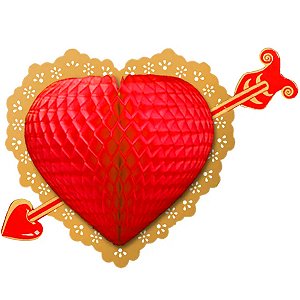 Enfeite de Papel Coração Cupido 23cm Vermelho - 1 Un