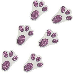 Aplique em E.V.A. com Glitter Patas de Coelho 5cm Rosa - 10 Un