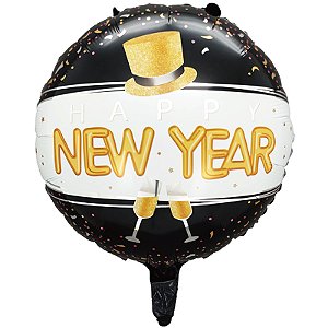 Balão Metalizado Redondo 18" Natal New Year - 1 Un