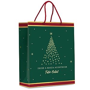 Sacola Premium Especial Natal Mágico Verde M 31x26x10cm - 10 Un