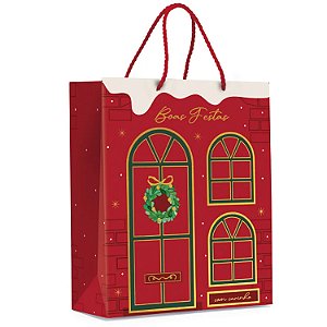 Sacola Premium Especial Guirlanda Boas Festas M 31x26x10cm - 10 Un