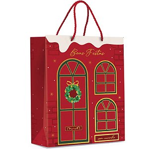 Sacola Premium Especial Guirlanda Boas Festas G 38x34x15cm - 10 Un