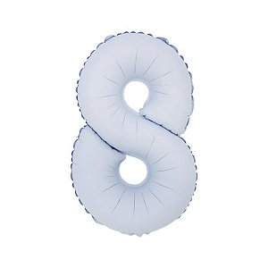 Balão Cromado Fosco com Canudo 16" Branco Número 8 - 1 Un