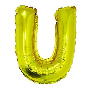 Balão Metalizado com Canudo 16" Letra Dourada U - 1 Un