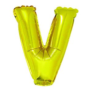 Balão Metalizado com Canudo 16" Letra Dourada V - 1 Un