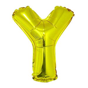 Balão Metalizado com Canudo 16" Letra Dourada Y - 1 Un