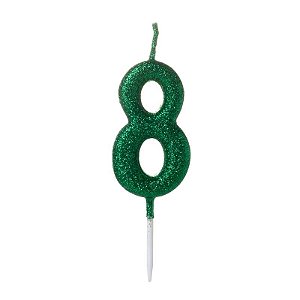 Vela Pequena Glitter Verde Número 8 - 1 Un