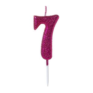 Vela Pequena Glitter Rosa Número 7 - 1 Un