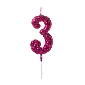Vela Pequena Glitter Rosa Número 3 - 1 Un