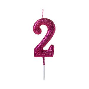 Vela Pequena Glitter Rosa Número 2 - 1 Un