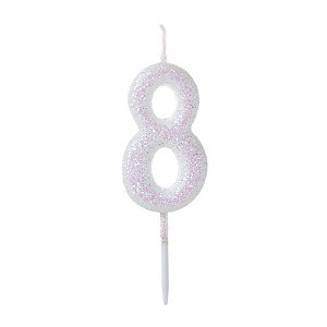 Vela Pequena Glitter Branca Número 8 - 1 Un