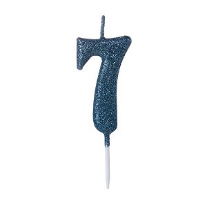 Vela Pequena Glitter Azul Número 7 - 1 Un