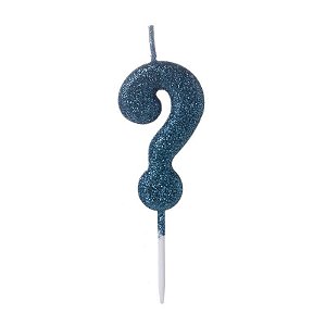 Vela Pequena Glitter Azul Interrogação - 1 Un