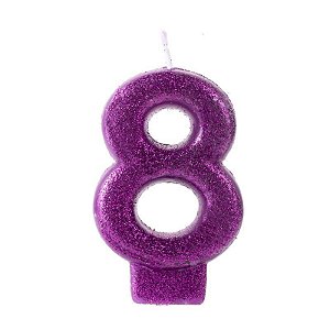 Vela Glitter Roxa Número 8 - 1 Un