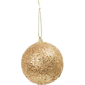 Bola de Natal com Glitter Ouro Fosco 8cm - 6 Un