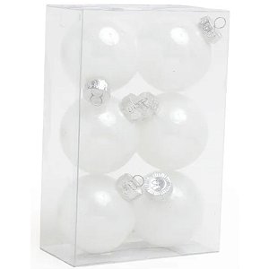 Bola de Natal Lisa com Glitter Branco 8cm - 6 Un