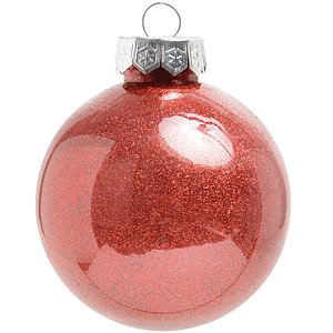Bola de Natal Lisa com Glitter Vermelho 10cm - 4 Un