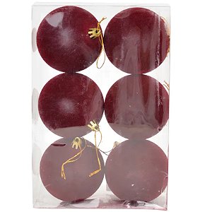 Bola de Natal Veludo Vinho 8cm - 6 Un