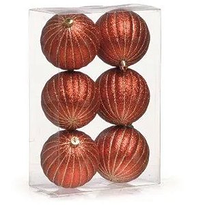 Bola de Natal com Listras Vermelho Ouro 8cm - 6 Un