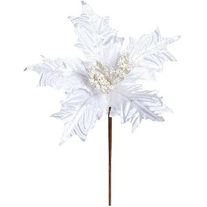 Flores Cabo Curto Poinsetia Branco 20cm - 1 Un