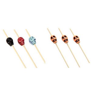 Palito em Bambu Para Petiscos 12cm Caveira Halloween - 20 Un