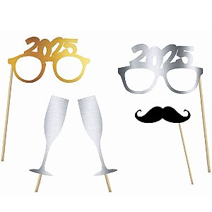 Kit Acessórios Divertidos Para Foto Réveillon 2025 - 5 Un