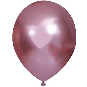 Balão Cromado Redondo 9" Liso Rosê Gold - 25 Un