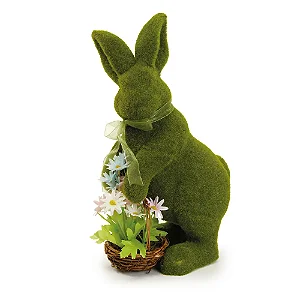 Coelho Decorativo de Fibra com Cachepot Verde Mesh 37cm - 2 Un